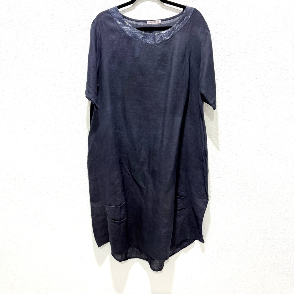 Own it 100% linen lagenlook Navy Midi Dress L